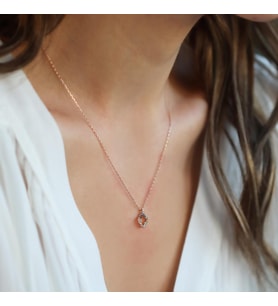 Mini Yonca Figürlü Rose Gold Kaplama Zirkon Taşlı Gümüş Kolye