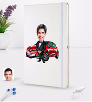 BK Gift Kişiye Özel Plakalı Erkek Renault Clio Karikatürlü Beyaz Termo Deri Defter 16x24cm Model 1