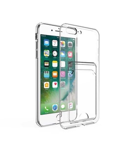 Apple iPhone 7 Plus Kılıf Kartlıklı Şeffaf Silikon Kapak (Renksiz)