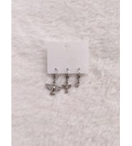 Kadın Gold Çelik Kuş Figürlü Zirkon Taşlı Sallantılı Üçlü Set Küpe (Gümüş)