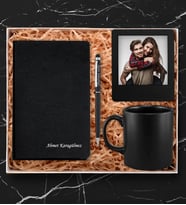 Kişiye Özel Siyah Defter & Siyah Kalem & Siyah Kupa Bardak & Fotoğraflı Instagram Çerçeve