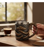 Ejderha Kabartmalı Dekoratif Kupa – 3D Yılan/Ejderha Tasarımlı Fantastik Kahve Kupası 🐉☕ (Lacivert)
