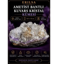 Sertifikalı Ametist Bantlı Kuvars Kristal Kümesi - Doğal Taş Kütle Ham Kaya Parça Dekoratif Kristal
