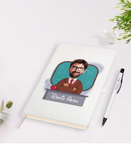 BK Gift Kişiye Özel Erkek Öğretmen Karikatürlü Beyaz Defter Kalem Seti - 3
