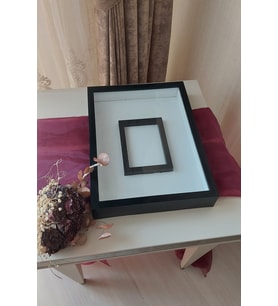 30x40 Cm Siyah  Ledsiz  Fotoğraf Bölümlü Tasarım Gül Kutusu Anı Çerçevesi!