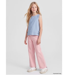 LCW Kids Pembe Wideleg Taşlı Kız Çocuk Jean Pantolon