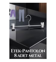 Mey İthalat® Metal Pantolon Etek Askısı 8'Li Set - Ayarlanabilir Kaymaz Klipsli 40Cm Organizer 7195