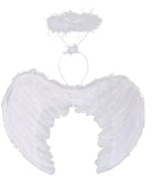Beyaz Renkli Tüylü Bebek Melek Kanadı ve Tacı 30x45 cm (5343)