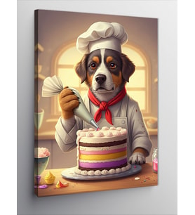 Kanvas Tablo Aşçı Köpek Ve Pasta