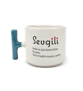 Sevgili Baskılı Mavi Kulplu T Kupa