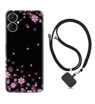 Tecno Spark 9T Kılıf Resimli Boyun Askılı İpli Desenli Silikon Black flowers 1391