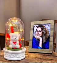 Sizlere Özel Fotoğraflı Led Işıklı Beyaz Ayıcıklı Fanus  Sevgiliye Hediye  Doğum Günü Hediyesi