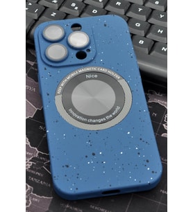 iPhone 14 Pro Uyumlu İnidgo Mavi Benekli Desenli İnce Sert Kapak Kılıf Kamera Lens Korumalı