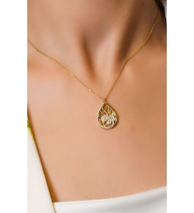 KELEBEK DETAYLI TAŞLI TASARIM KOLYE 14 AYAR A029654