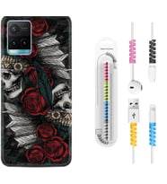 Vivo Y11S Y21S Y20 Y20S Y70 Kılıf Kablo Koruma Spiral Silikon Skull Rose 1673