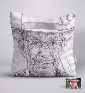 BK Gift Kişiye Özel Tam Boy Karakalem Büyükbaba Karikatürlü Beyaz Yastık-1