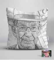 BK Gift Kişiye Özel Tam Boy Karakalem Büyükbaba Karikatürlü Beyaz Yastık-1