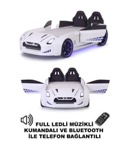 Beyaz Arabalı Yatak Kapıları Açılan GTR Full Ledli Kumandalı ve Müzikli