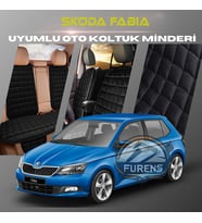 Skoda Fabia Siyah Renk Tay Tüyü Cepli & Terletmez Sırtlı Oto Koltuk Minder Seti - Koltuk Koruma Kılıfı (ÖN & ARKA TAM SET)