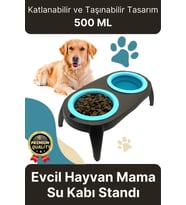 Yeni Seri Ayarlanabilir Ergonomik Portatif Katlanabilir İkili Kedi Köpek Mama Su Kabı Standı 500 Ml