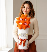 Premium Turuncu Peluş Ayıcık Kalp Yastıklı Peluş Vazo Tasarımlı Ayıcık Buketi