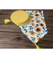 BEYAZ ZEMİN AYÇİÇEĞİ DESENLİ RUNNER & SUPLA (Krem)