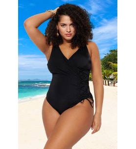 Konforlu Rahat Kesim Büyük Beden Mayo Plus Size Su Sporları İçin Plaj Ve Havuz (Siyah)
