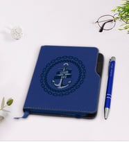 BK Gift Kişiye Özel Çapa Tasarımlı Lacivert Termo Deri Defter Kalem Seti-2