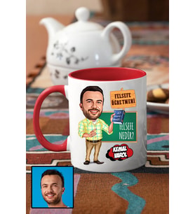 Erkek Felsefe Öğretmenine Hediye Karikatürlü Kırmızı Kupa Bardak