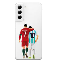 Samsung Galaxy S21 FE Uyumlu Lionel Messi ve Cristiano Ronaldo Desenli Şeffaf Telefon Kılıfı