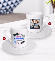 BK Gift Kişiye Özel Babalar Günü Hediyesi Fotoğraflı Türk Kahvesi Fincanı-97 (Beyaz)