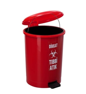 Omnipazar SY-4219 Kırmızı Tıbbi Atık Pedallı Yuvarlak Çöp Kovası İç Kovalı 40 Lt