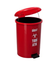 Omnipazar SY-4219 Kırmızı Tıbbi Atık Pedallı Yuvarlak Çöp Kovası İç Kovalı 40 Lt
