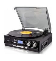 Knstar Kn-27 Bluetoothlu Kumandalı Hoparlörlü Pikap Radyo Kaset USB Mp3 33-45-78 Plaklar Çalar Siyah