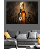 Bira Şişesi Ve Bar Atmosferi Dekoratif Kanvas - Mdf Ahşap Tablo