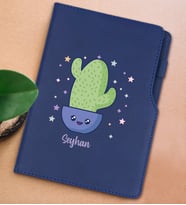 BK Gift Kişiye Özel Kaktüs Tasarımlı Lacivert Termo Deri Not Defteri 15x21cm-4