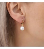925 Ayar Gümüş Cream Tatlısu İncisi Küpe-9mm (Gold)