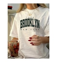 Baskılı Oversize Bisiklet Yaka T-shirt - Beyaz
