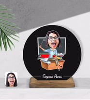 BK Gift Kişiye Özel Kadın Öğretmen Karikatürlü Yuvarlak Ahşap Biblo-2