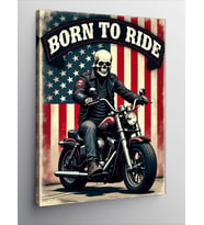 Kanvas Tablo Motorcu Kafatası Born To Ride