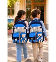 Mavi Lacivert Ayıcıklı Maskotlu Lüks Okul Sırt Çantası Geniş Ergonomik Çocuk 40x30x15 cm