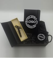 Şirketlere Özel Siyah Defter & Şirketlere Özel Siyah Kupa & Şirketlere Özel Gold Detaylı Roller Kalem Hediye Seti