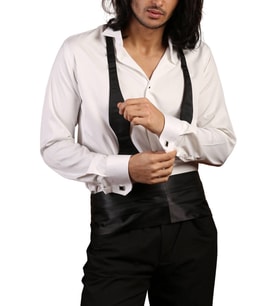 Krem Ekstra Uzun Kol 8 Drop Damatlık Ata Yaka Kol Düğmeli Slim Fit Smokin Gömlek - 014