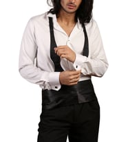 Krem Ekstra Uzun Kol 8 Drop Damatlık Ata Yaka Kol Düğmeli Slim Fit Smokin Gömlek - 014