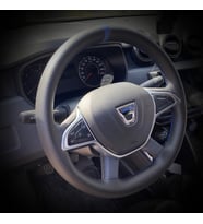 DİKİŞLİ DİREKSİYON KILIFI SİYAH DERİ MAVİ YÜZÜK MAVİ DİKİŞ DACİA İÇİN
