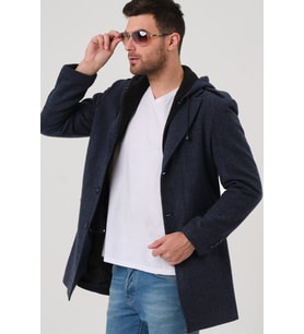 PLT8406 DEWBERRY ERKEK PALTO-DESENLİ MAVİ