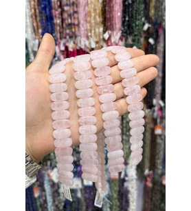 Pembe Kuvars Taşı Oval Kesim Çift Delikli 10x20mm Dizi