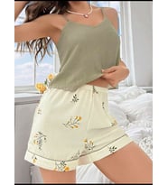 Fantezia Night Kadın Ekru Çiçek Baskılı Şortlu Gecelik Pijama Takımı 5099