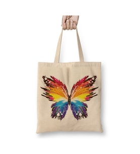 Butterfly Renkli Soyut Kelebek Beyaz Bez Çanta Uzun Saplı Alışveriş Çantası Plaj Çantası