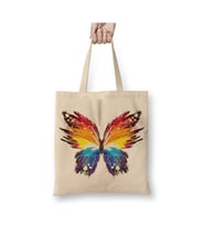 Butterfly Renkli Soyut Kelebek Beyaz Bez Çanta Uzun Saplı Alışveriş Çantası Plaj Çantası